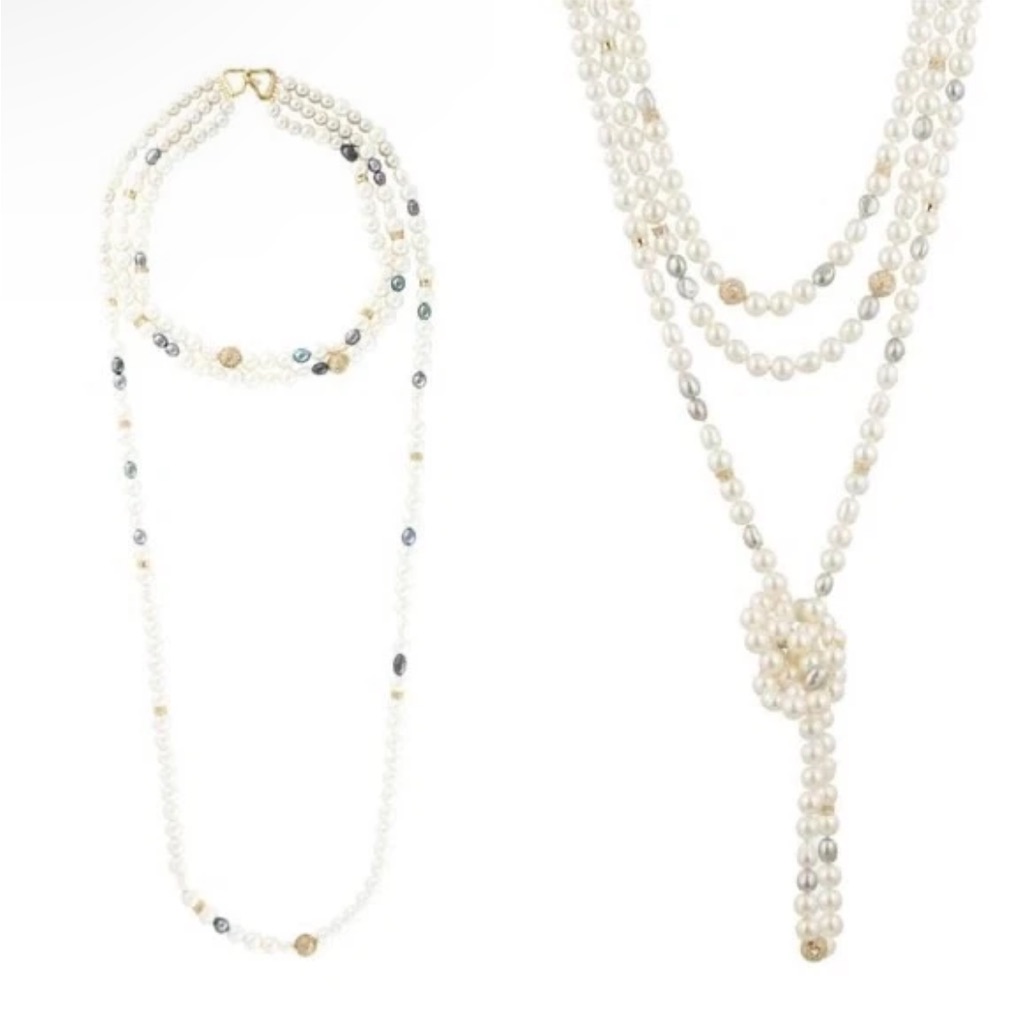 $475 Unsigned Alexis Bittar Triple Strand Pearls Crystals Necklace Gold Plated